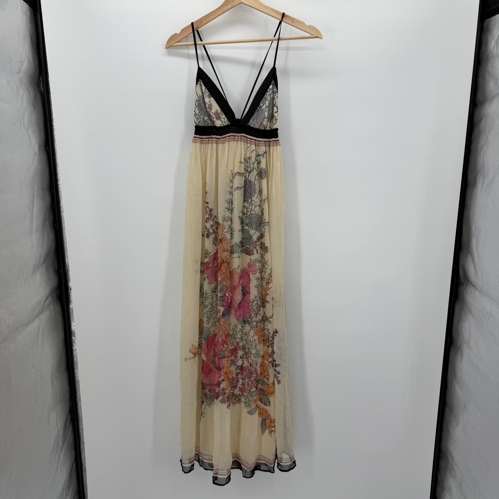 Vintage Y2K Forever 21 100% Silk Floral Maxi Dress NWT Boho Strappy Back M - Picture 2 of 10